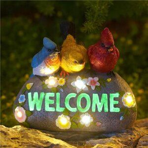 Solar Bird Statue for Garden Decor: Welcome Sign Outdoor Lawn Home Window Decor